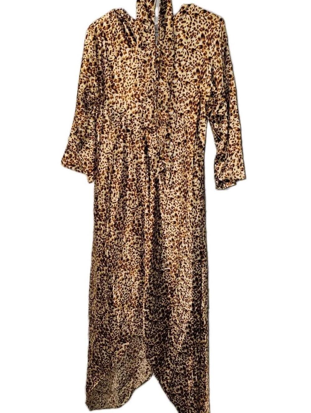 Luxell Intimates Leopard Print Robe Duster Empire Waist Tie ¾"Sleeve OSFM Lounge